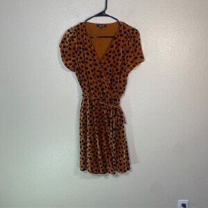 Madewell Women's Velvet Wrap Dress XS Leopard Dot Burnt Sienna Party Mini Swifty